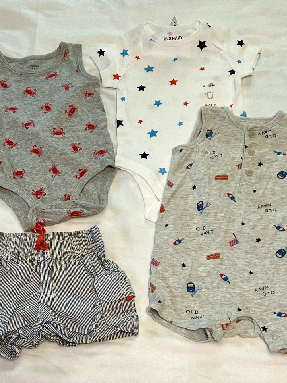 12 Month Bodysuits, Pants, Shorts 8 piece Bundle New and Like New